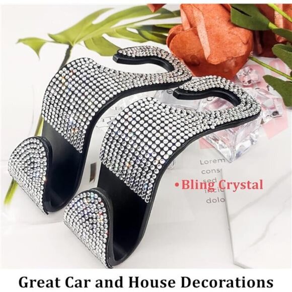 Car Seat Hooks (2 Pack) Bling Rhinestones Crystal Hanger Organizer Universal - Picture 4 of 8